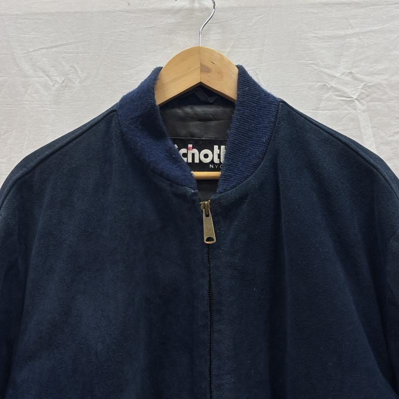 ショット schott ジャケット、上着 レザージャケット 327 スエードレザー ジップアップ ボンバー ジャケット 46 紺 / ネイビー / navy メンズ USED 古着 中古 50168946