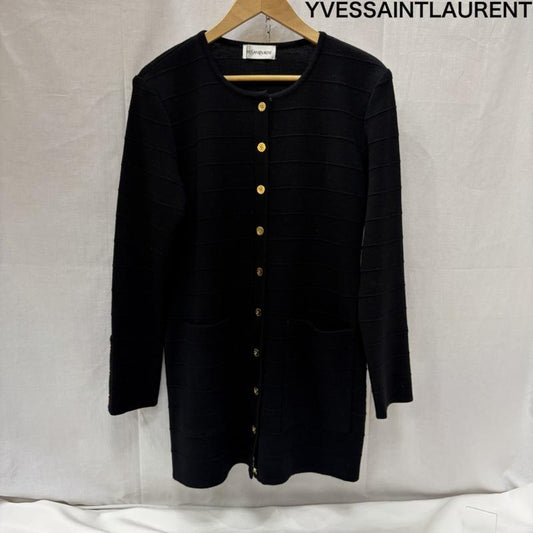 イヴサンローラン Yves Saint Laurent ニット、セーター 長袖 SU68-867 ボーダー ゴールドボタン ウール100％ Black M M  黒 / ブラック / black レディース USED 古着 中古 50168984