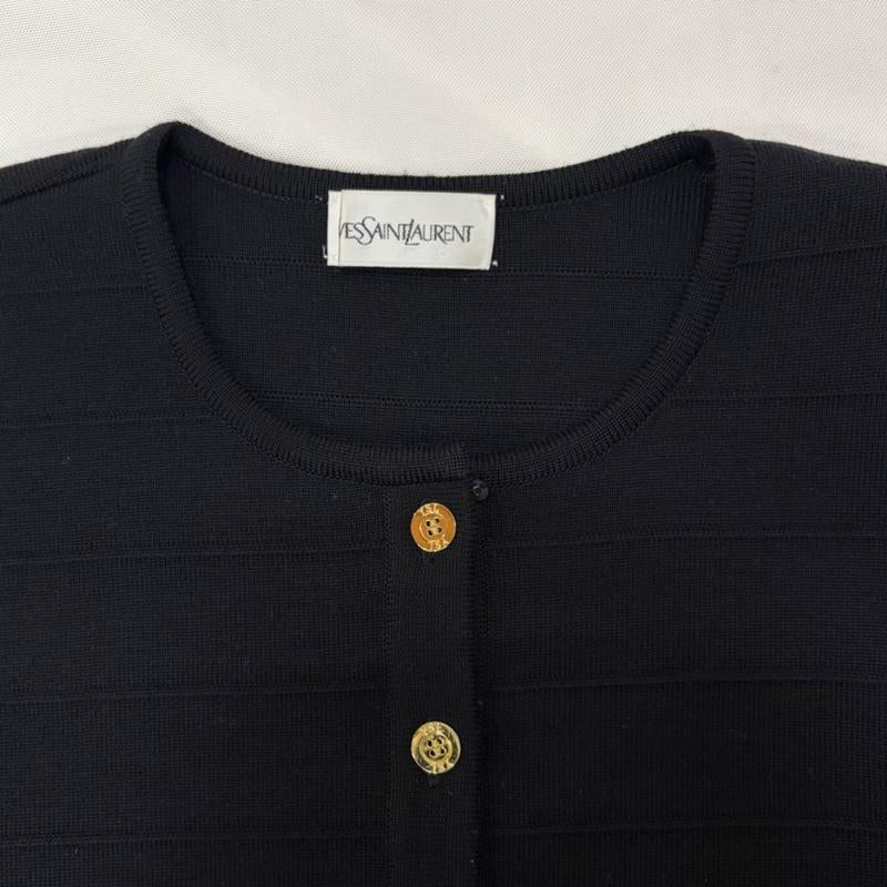 イヴサンローラン Yves Saint Laurent ニット、セーター 長袖 SU68-867 ボーダー ゴールドボタン ウール100％ Black M M  黒 / ブラック / black レディース USED 古着 中古 50168984