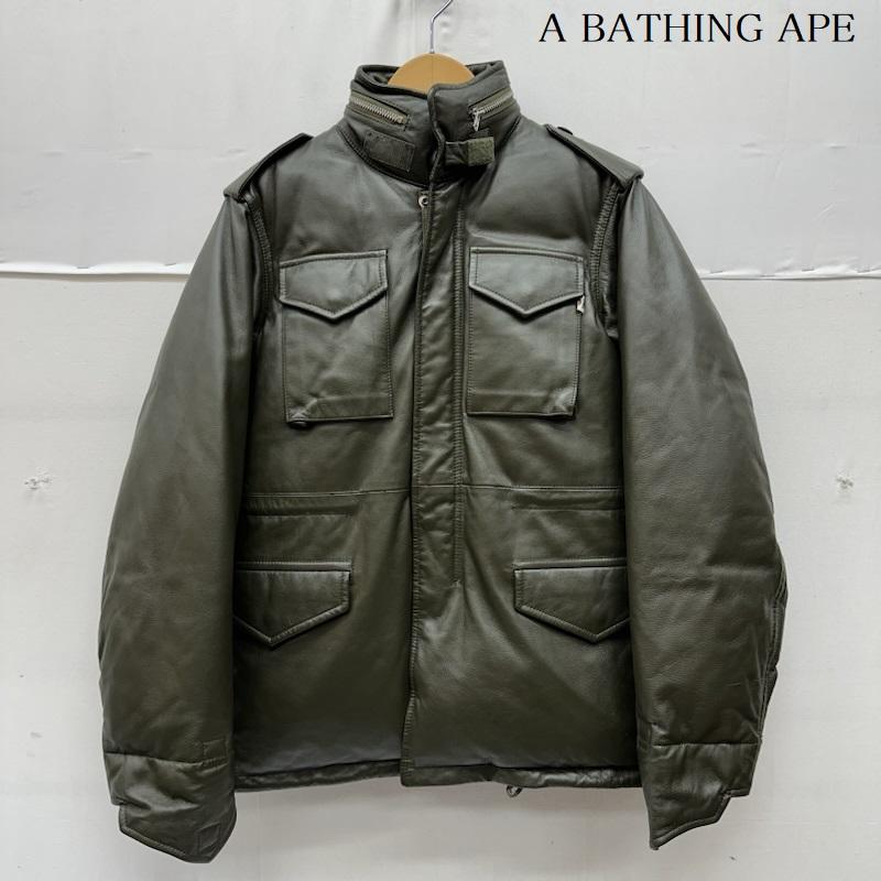 アベイシングエイプ A BATHING APE ジャケット、上着 ダウンジャケット M65 レザー ダウン ジャケット XS カーキオリーブ / カーキオリーブ / メンズ USED 古着 中古 50168992