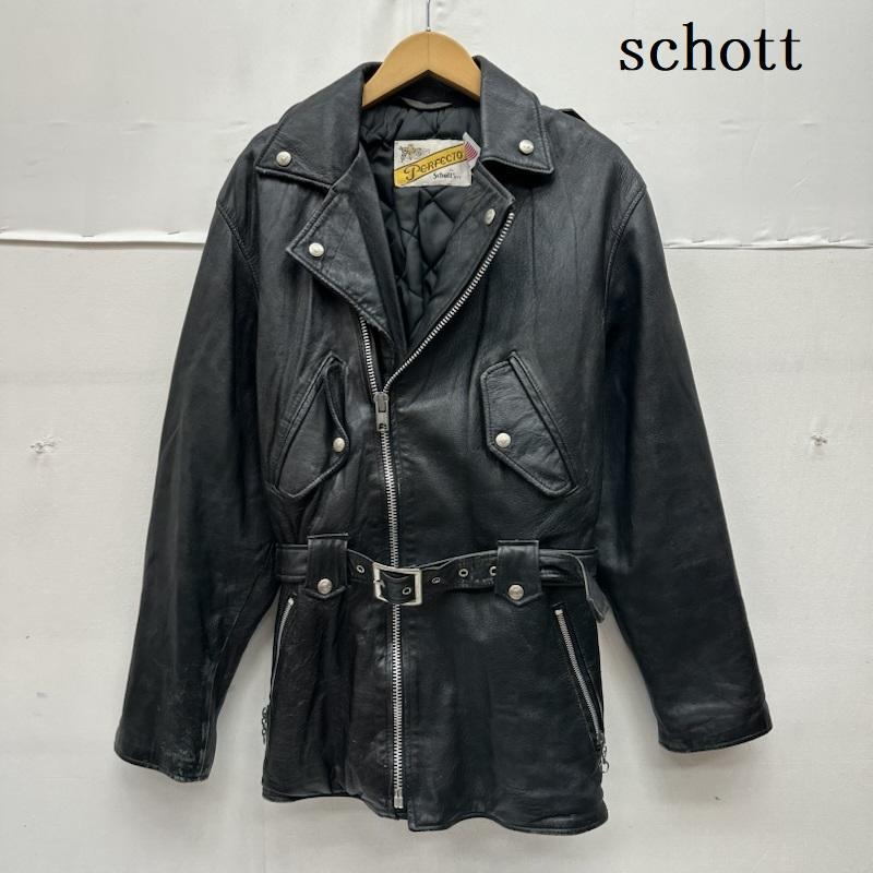 ショット schott ジャケット、上着 ライダース USA製 ダブル ライダース ロング レザ－ ジャケット 36 黒 / ブラック / black メンズ USED 古着 中古 50168994