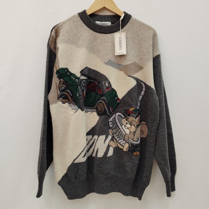 アイスバーグ ICEBERG ニット、セーター 長袖 90s イタリア製 ウール セーター レトロ キャラクター 刺繡 - 灰 / グレー / gray メンズ USED 古着 中古 50168996