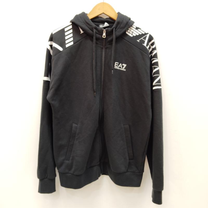 エンポリオ アルマーニ イーエーセブン EMPORIO ARMANI EA7 パーカー 長袖 ジップアップ スウェット シャツ フード付き 袖ロゴ XS 黒 / ブラック / black X 白 / ホワイト / white メンズ USED 古着 中古 50168998