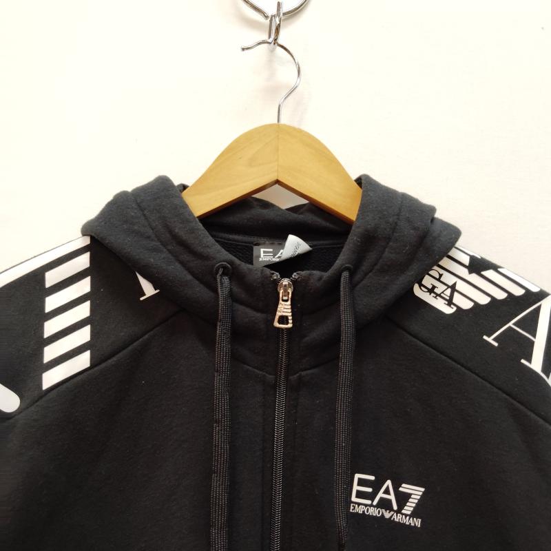 エンポリオ アルマーニ イーエーセブン EMPORIO ARMANI EA7 パーカー 長袖 ジップアップ スウェット シャツ フード付き 袖ロゴ XS 黒 / ブラック / black X 白 / ホワイト / white メンズ USED 古着 中古 50168998