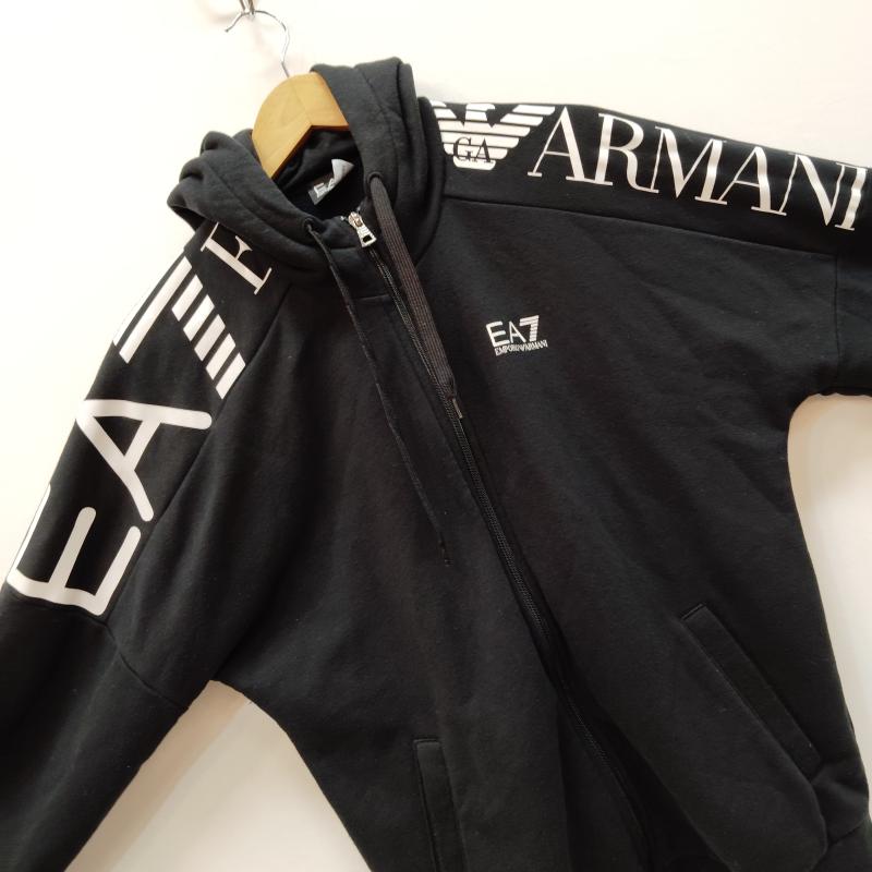 エンポリオ アルマーニ イーエーセブン EMPORIO ARMANI EA7 パーカー 長袖 ジップアップ スウェット シャツ フード付き 袖ロゴ XS 黒 / ブラック / black X 白 / ホワイト / white メンズ USED 古着 中古 50168998
