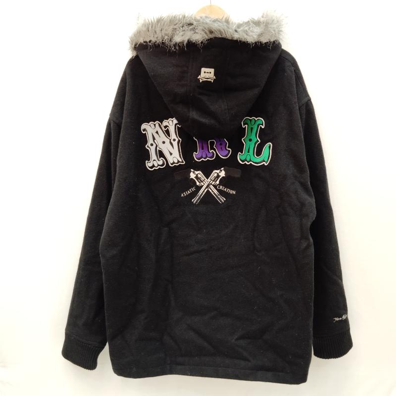 ナインルーラーズ NINE RULAZ パーカー 長袖 ジップアップ パーカー ボリューム フェイク ファー エンブレム風 刺繍 ワッペン XL 黒 / ブラック / black メンズ USED 古着 中古 50169001
