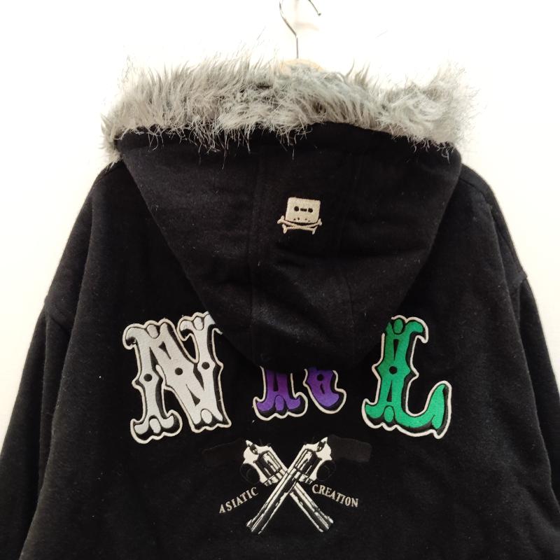 ナインルーラーズ NINE RULAZ パーカー 長袖 ジップアップ パーカー ボリューム フェイク ファー エンブレム風 刺繍 ワッペン XL 黒 / ブラック / black メンズ USED 古着 中古 50169001