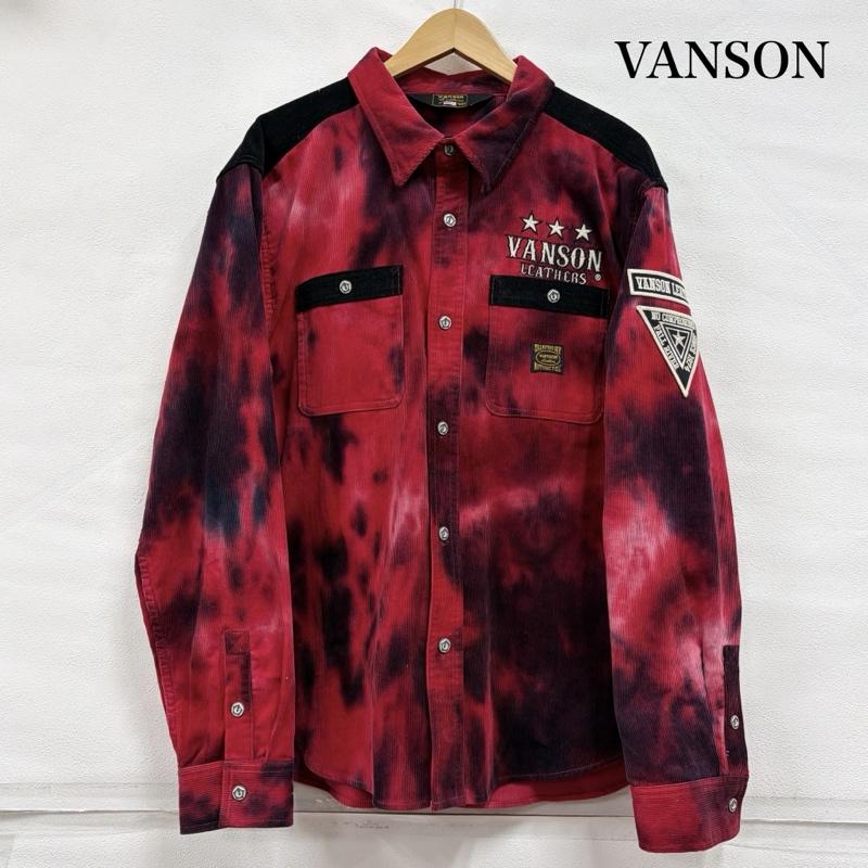 ヴァンソン VANSON シャツ、ブラウス 長袖 長袖 コーデュロイ イーグル ロゴ ワッペン 刺繍 タイダイ シャツ XL ロゴ、文字 X 刺繍 赤 / レッド / red X 黒 / ブラック / black メンズ USED 古着 中古 50169003