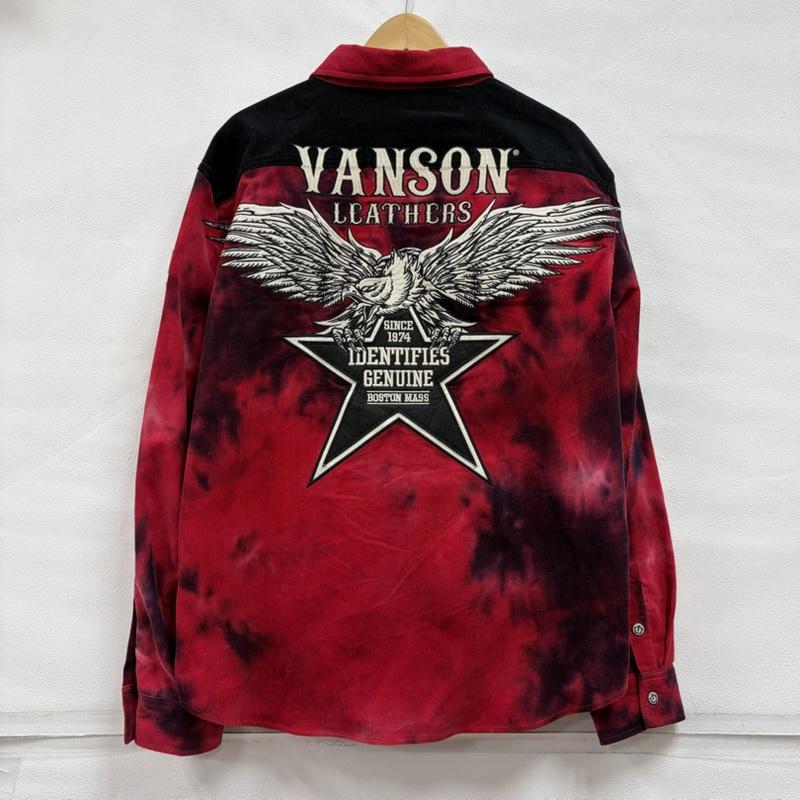 ヴァンソン VANSON シャツ、ブラウス 長袖 長袖 コーデュロイ イーグル ロゴ ワッペン 刺繍 タイダイ シャツ XL ロゴ、文字 X 刺繍 赤 / レッド / red X 黒 / ブラック / black メンズ USED 古着 中古 50169003