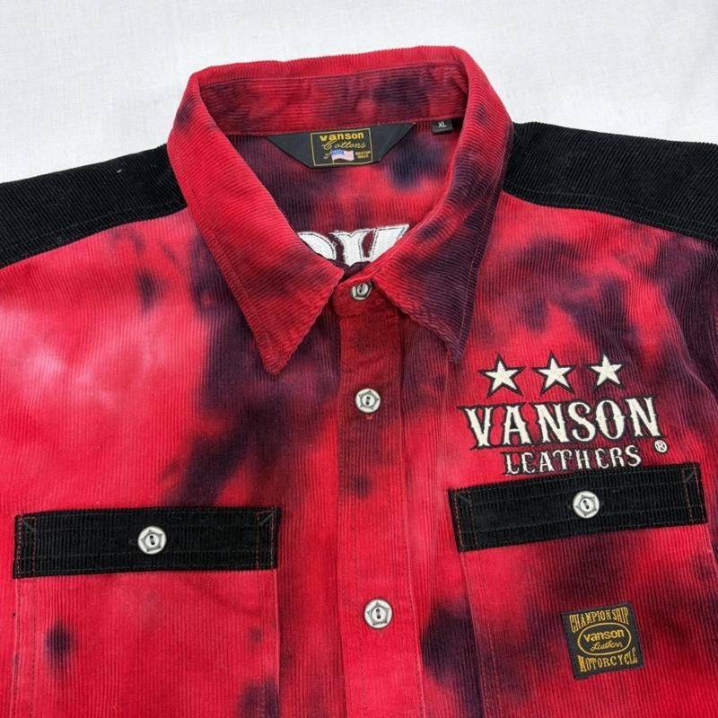 ヴァンソン VANSON シャツ、ブラウス 長袖 長袖 コーデュロイ イーグル ロゴ ワッペン 刺繍 タイダイ シャツ XL ロゴ、文字 X 刺繍 赤 / レッド / red X 黒 / ブラック / black メンズ USED 古着 中古 50169003
