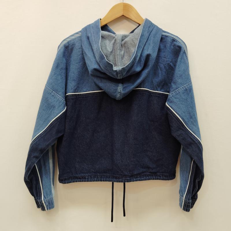 アディダス adidas パーカー 長袖 デニム プルオーバー パーカー クロップド丈 トレフォイル ロゴ スリー ストライプス M インディゴ / インディゴ / Indigo レディース USED 古着 中古 50169005