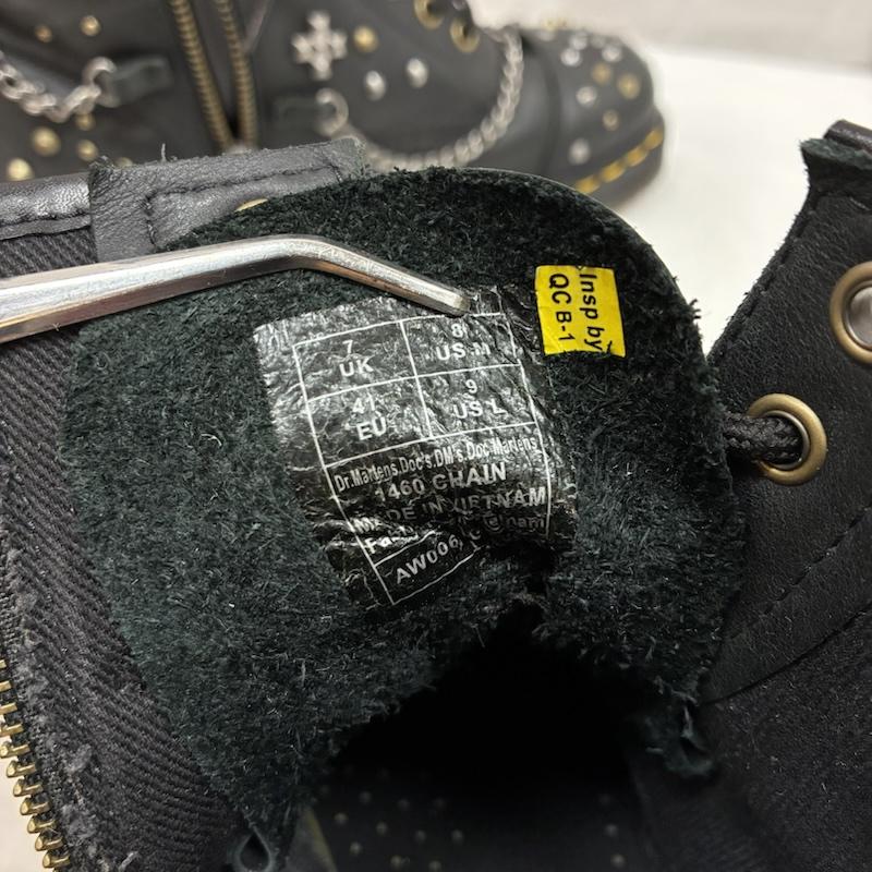 ドクターマーチン Dr.Martens ブーツ ショートブーツ 1460 STUDDED CHAIN LEATHER LACE UP BOOTS スタッズ チェーン レザー レースアップ ブーツ 27776001 UK：7 メンズ USED 古着 中古 50169084