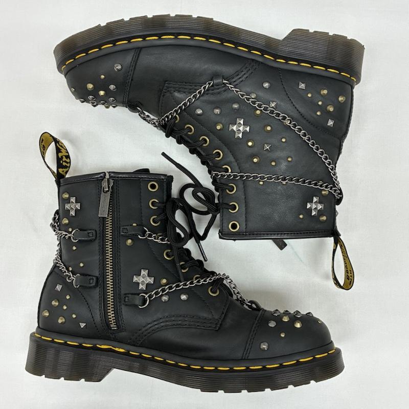 ドクターマーチン Dr.Martens ブーツ ショートブーツ 1460 STUDDED CHAIN LEATHER LACE UP BOOTS スタッズ チェーン レザー レースアップ ブーツ 27776001 UK：7 メンズ USED 古着 中古 50169084