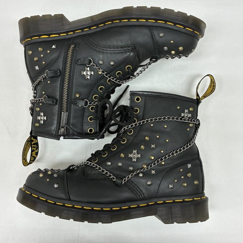 ドクターマーチン Dr.Martens ブーツ ショートブーツ 1460 STUDDED CHAIN LEATHER LACE UP BOOTS スタッズ チェーン レザー レースアップ ブーツ 27776001 UK：7 メンズ USED 古着 中古 50169084