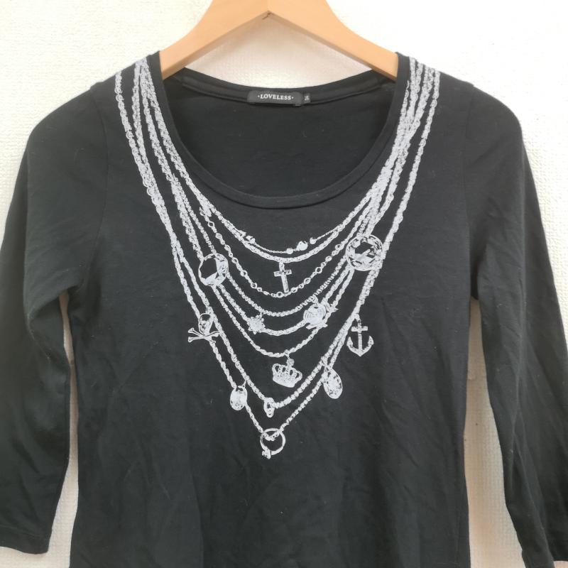 ラブレス LOVELESS Tシャツ 七分袖 日本製 ネックレス だまし絵 トロンプルイユ プリント 七分袖 Tシャツ 62P09-202-09 34 黒 / ブラック / black レディース USED 古着 中古 50169102