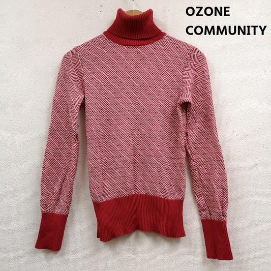 オゾンコミュニティ OZONECOMMUNITY ニット、セーター 長袖 日本製 ジグザグ シェブロン柄 タートル ネック ニット セーター 8NN-0260 赤 / レッド / red レディース USED 古着 中古 50169104