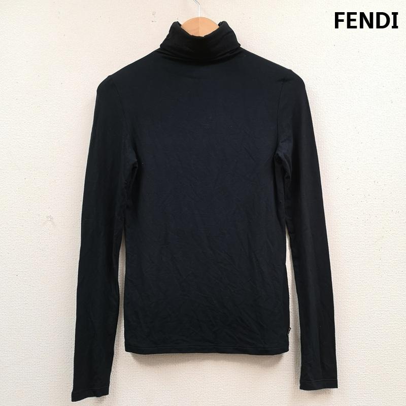 フェンディ FENDI カットソー 長袖 イタリア製 メタル ロゴ プレート 長袖 タートルネック カットソー 40 黒 / ブラック / black X 紺 / ネイビー / navy レディース USED 古着 中古 50169108