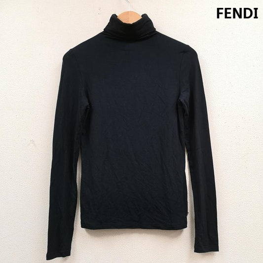 フェンディ FENDI カットソー 長袖 イタリア製 メタル ロゴ プレート 長袖 タートルネック カットソー 40 黒 / ブラック / black X 紺 / ネイビー / navy レディース USED 古着 中古 50169108