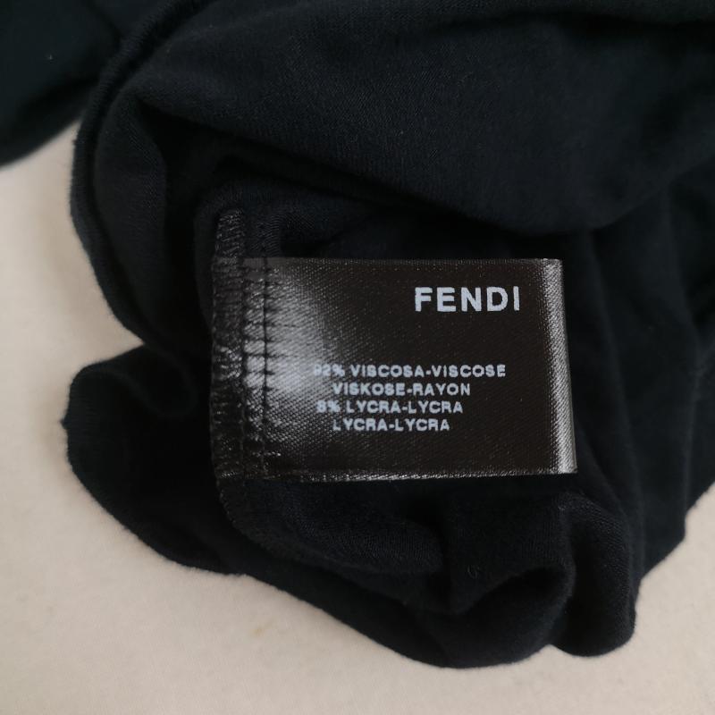 フェンディ FENDI カットソー 長袖 イタリア製 メタル ロゴ プレート 長袖 タートルネック カットソー 40 黒 / ブラック / black X 紺 / ネイビー / navy レディース USED 古着 中古 50169108