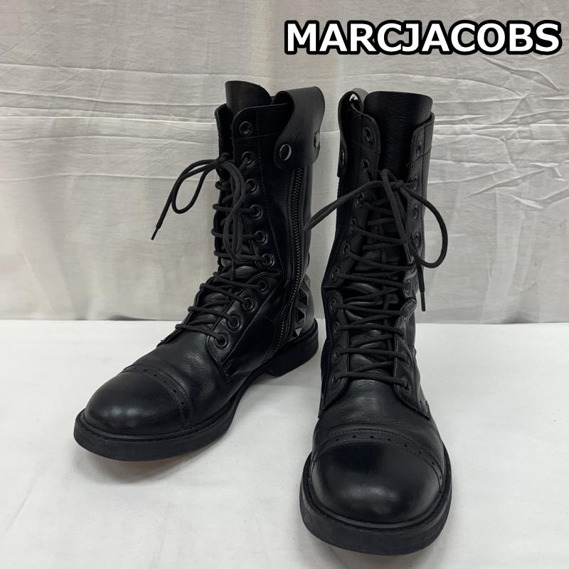 マークジェイコブス MARCJACOBS ブーツ ロングブーツ スタッズ レザー サイドジップ レースアップ ブーツ - 黒 / ブラック / black メンズ USED 古着 中古 50169123