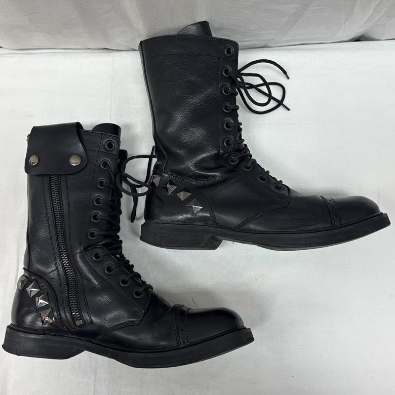 マークジェイコブス MARCJACOBS ブーツ ロングブーツ スタッズ レザー サイドジップ レースアップ ブーツ - 黒 / ブラック / black メンズ USED 古着 中古 50169123
