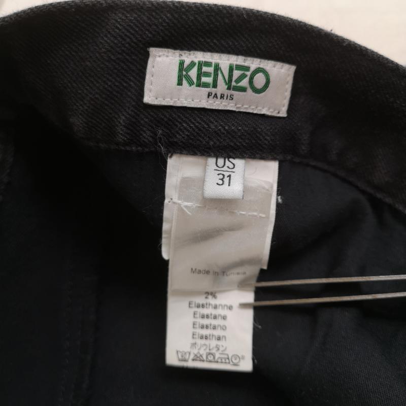 ケンゾー KENZO パンツ デニム、ジーンズ ペイント 加工 ロゴ プレート ジップフライ デニム パンツ 31インチ 黒 / ブラック / black メンズ USED 古着 中古 50169140