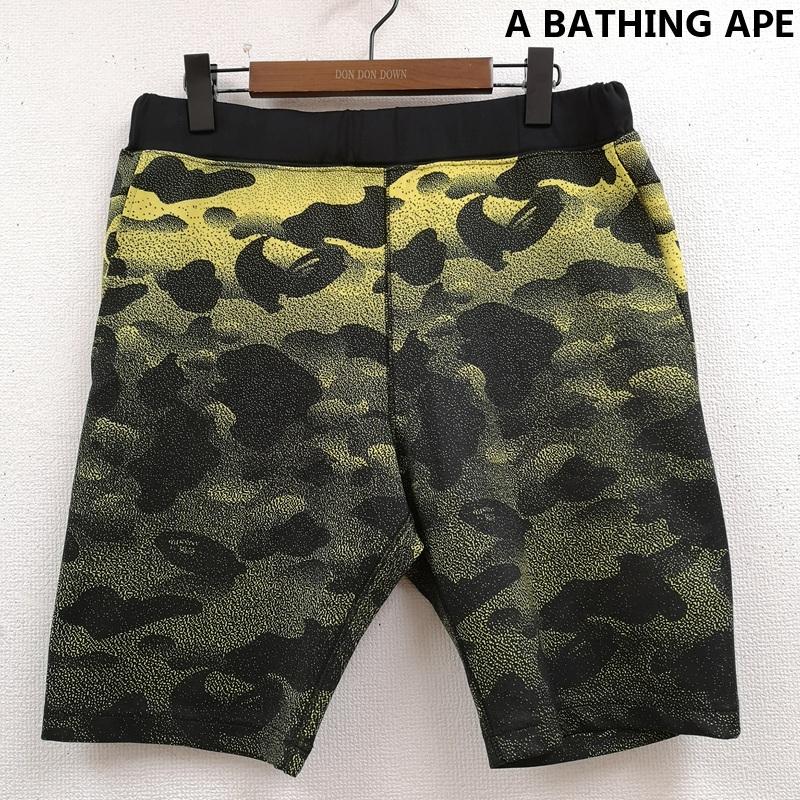 アベイシングエイプ A BATHING APE パンツ ショートパンツ 16SS NOISE CAMO カモ柄 スウェットショート パンツ ショーツ M 黒 / ブラック / black X 黄 / イエロー / yellow メンズ USED 古着 中古 50169143