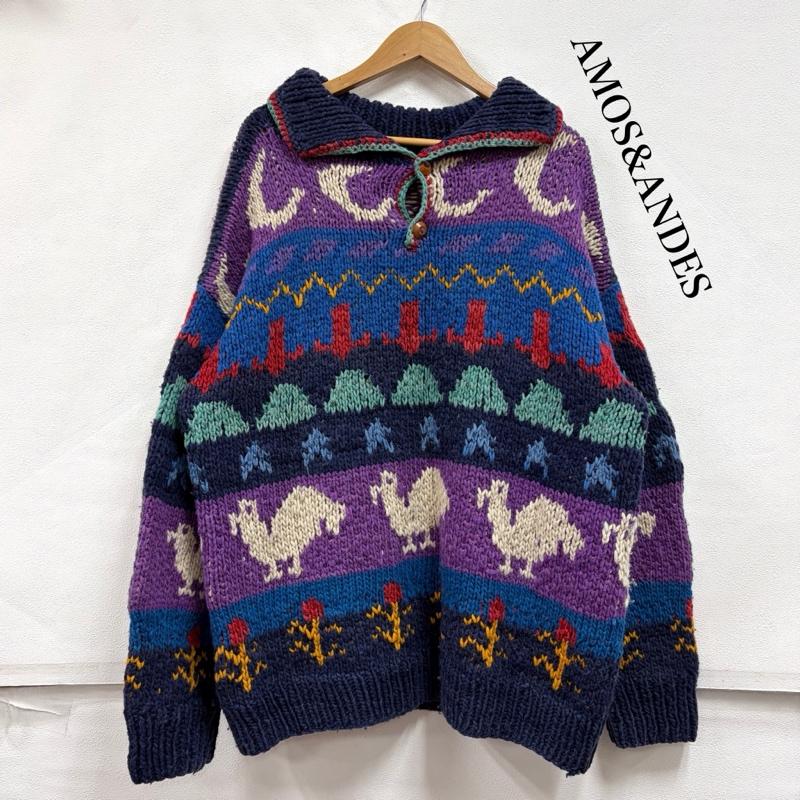 ヴィンテージ VINTAGE ニット、セーター 長袖 AMOS&ANDES ハンドメイド エクアドルニット 総柄 ウール セーター ヴィンテージ - 総柄 紺 / ネイビー / navy X 紫 / パープル / purple X マルチカラー / マルチカラー / multicolor メンズ USED 古着 中古 50169151