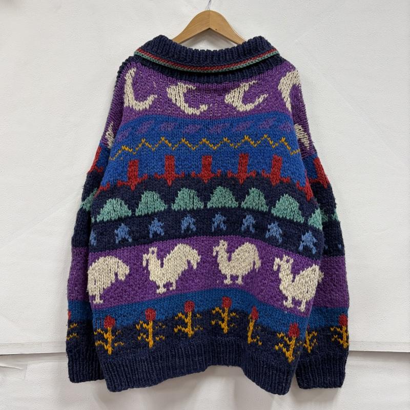 ヴィンテージ VINTAGE ニット、セーター 長袖 AMOS&ANDES ハンドメイド エクアドルニット 総柄 ウール セーター ヴィンテージ - 総柄 紺 / ネイビー / navy X 紫 / パープル / purple X マルチカラー / マルチカラー / multicolor メンズ USED 古着 中古 50169151