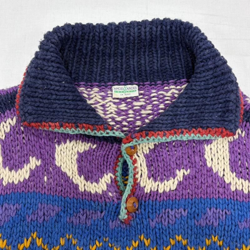 ヴィンテージ VINTAGE ニット、セーター 長袖 AMOS&ANDES ハンドメイド エクアドルニット 総柄 ウール セーター ヴィンテージ - 総柄 紺 / ネイビー / navy X 紫 / パープル / purple X マルチカラー / マルチカラー / multicolor メンズ USED 古着 中古 50169151