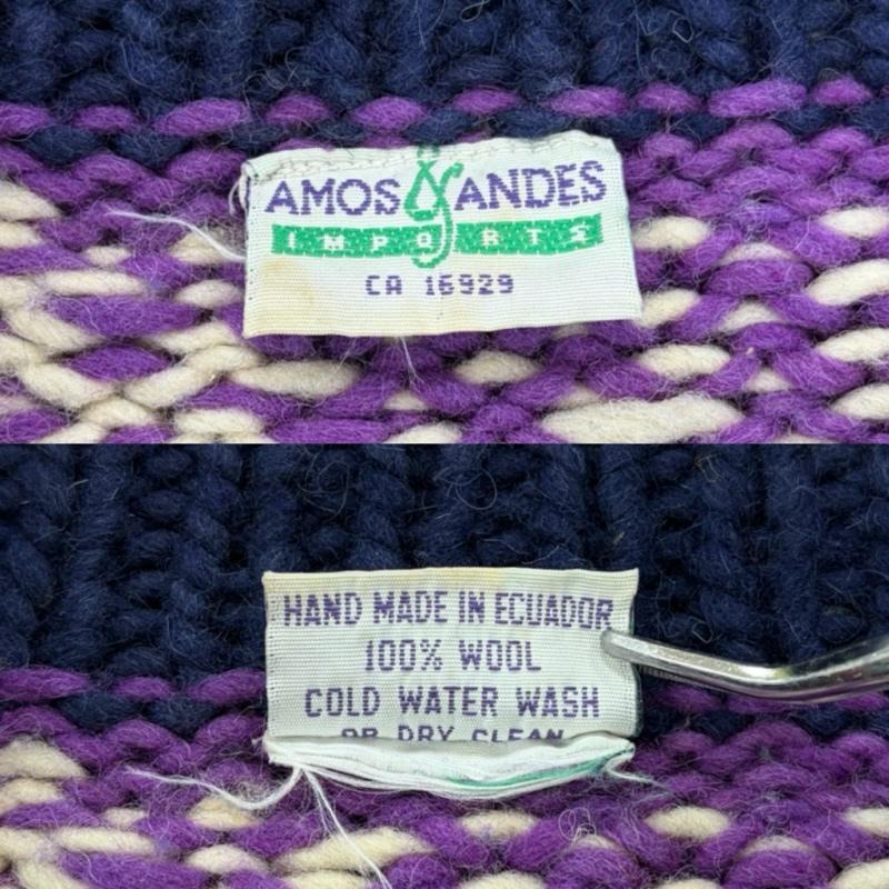 ヴィンテージ VINTAGE ニット、セーター 長袖 AMOS&ANDES ハンドメイド エクアドルニット 総柄 ウール セーター ヴィンテージ - 総柄 紺 / ネイビー / navy X 紫 / パープル / purple X マルチカラー / マルチカラー / multicolor メンズ USED 古着 中古 50169151