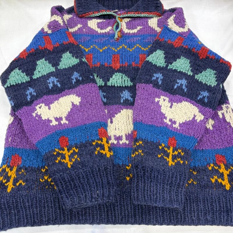 ヴィンテージ VINTAGE ニット、セーター 長袖 AMOS&ANDES ハンドメイド エクアドルニット 総柄 ウール セーター ヴィンテージ - 総柄 紺 / ネイビー / navy X 紫 / パープル / purple X マルチカラー / マルチカラー / multicolor メンズ USED 古着 中古 50169151