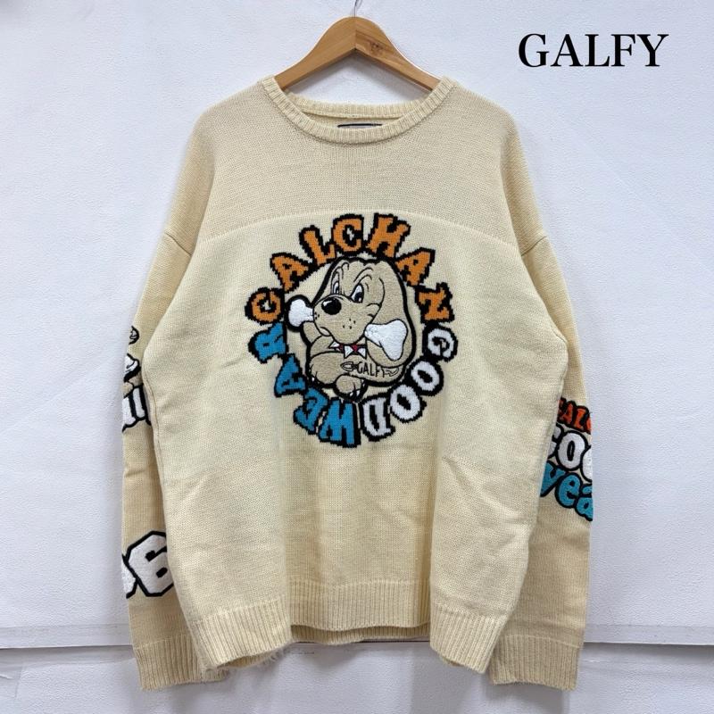 ガルフィー GALFY ニット、セーター 長袖 二代目わんわん 大学セーター クルーネック ニット 両面 ロゴ ワッペン サガラ刺繡 中型犬 L ロゴ、文字 X 刺繍 ナチュラル / ナチュラル / X マルチカラー / マルチカラー / multicolor メンズ USED 古着 中古 50169155