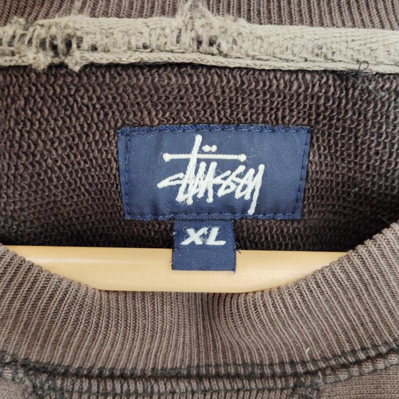 ステューシー STUSSY トレーナー 長袖 90s スウェット ラグラン スリーブ 前Vガゼット付き 鬼フェード XL 茶 / ブラウン / brown メンズ USED 古着 中古 50169171
