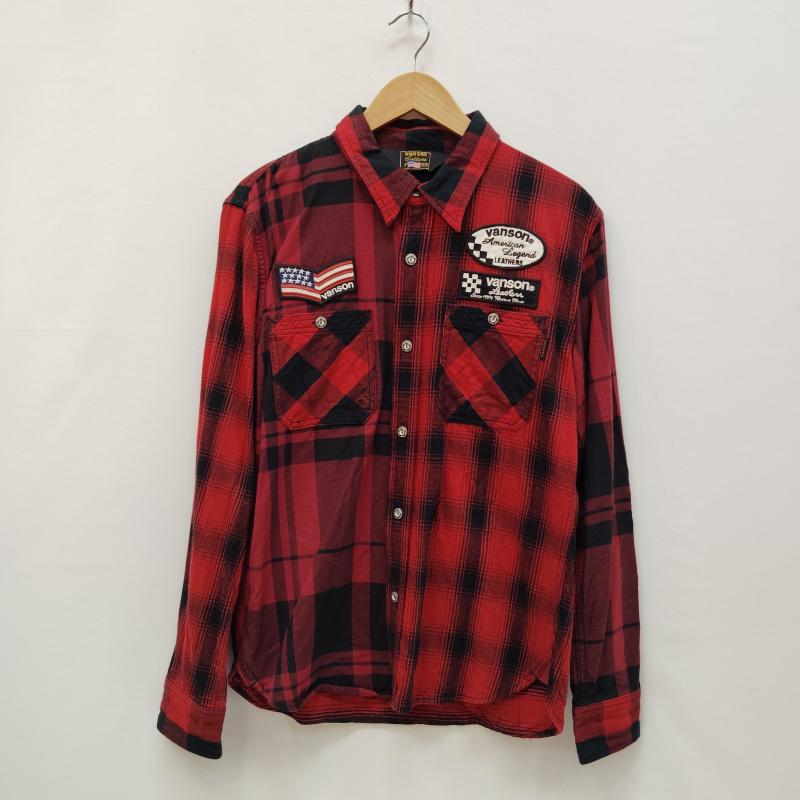 ヴァンソン VANSON シャツ、ブラウス 長袖 長袖 ネルシャツ ブロック チェック柄 スター ロゴ 刺繍 M 赤 / レッド / red X 黒 / ブラック / black メンズ USED 古着 中古 50169185