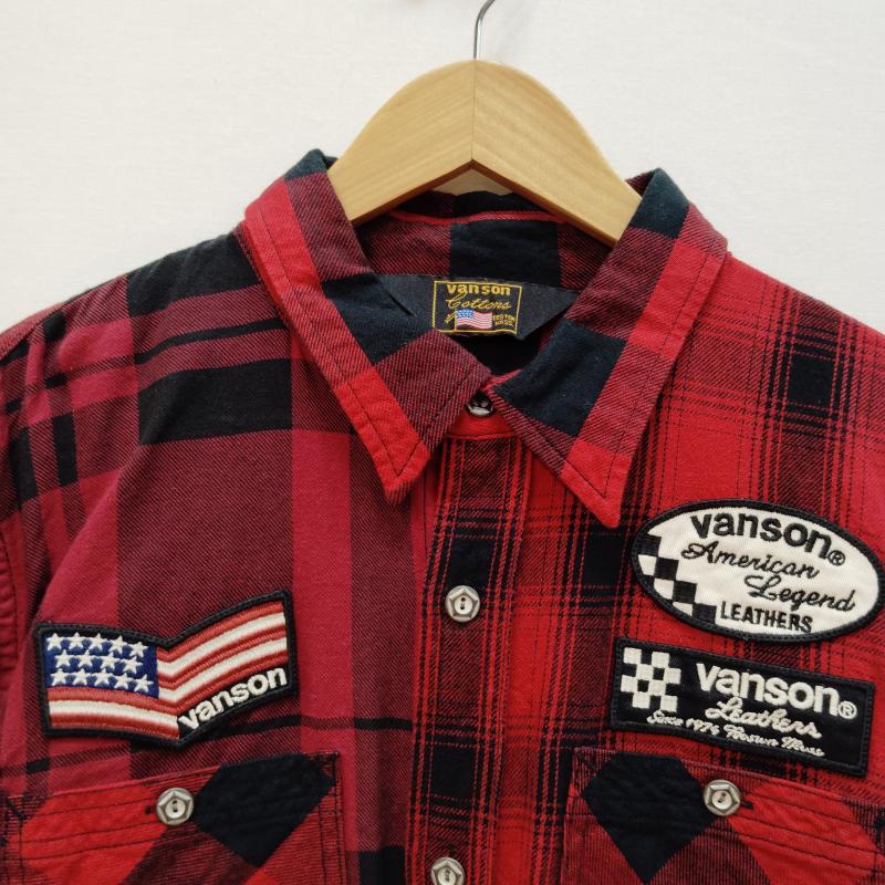 ヴァンソン VANSON シャツ、ブラウス 長袖 長袖 ネルシャツ ブロック チェック柄 スター ロゴ 刺繍 M 赤 / レッド / red X 黒 / ブラック / black メンズ USED 古着 中古 50169185