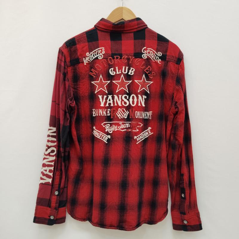 ヴァンソン VANSON シャツ、ブラウス 長袖 長袖 ネルシャツ ブロック チェック柄 スター ロゴ 刺繍 M 赤 / レッド / red X 黒 / ブラック / black メンズ USED 古着 中古 50169185