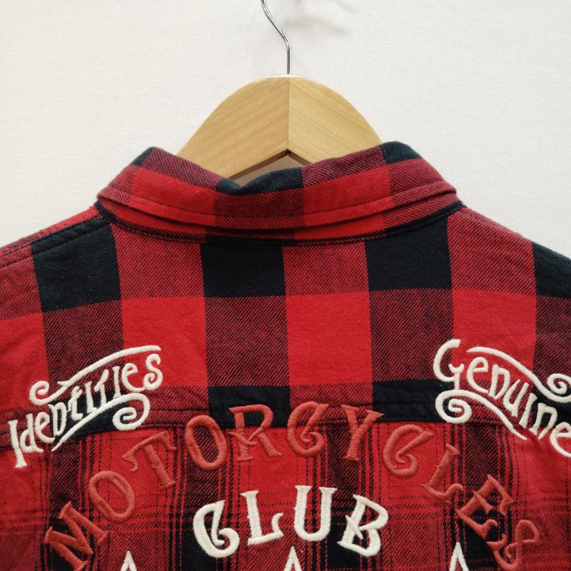 ヴァンソン VANSON シャツ、ブラウス 長袖 長袖 ネルシャツ ブロック チェック柄 スター ロゴ 刺繍 M 赤 / レッド / red X 黒 / ブラック / black メンズ USED 古着 中古 50169185