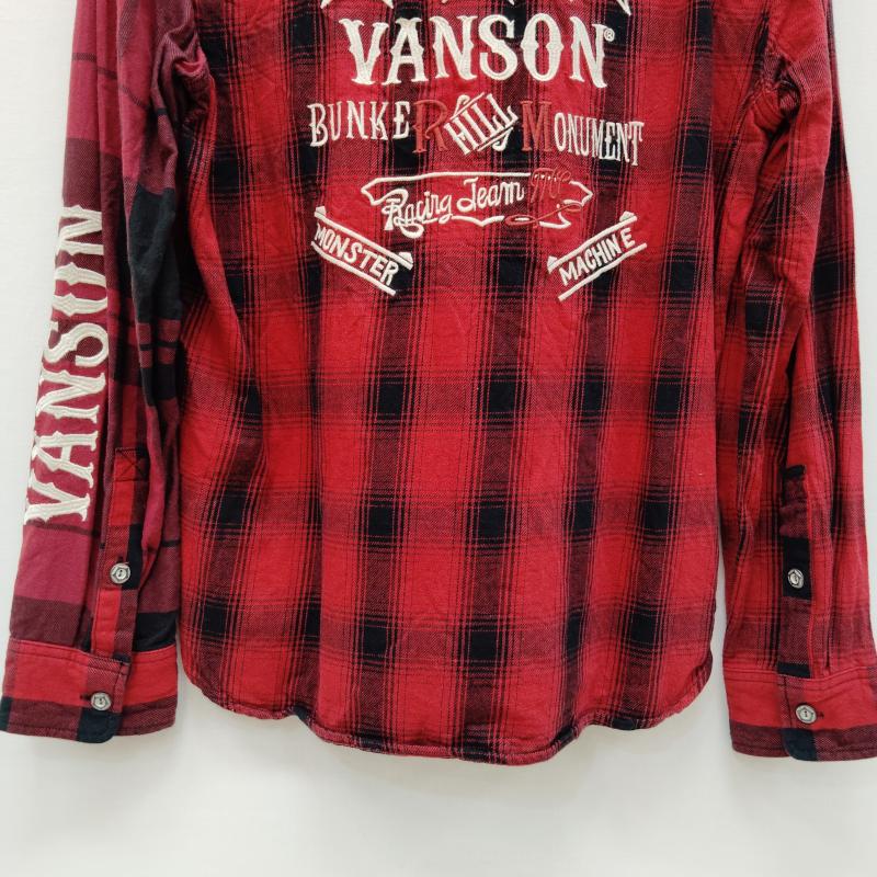 ヴァンソン VANSON シャツ、ブラウス 長袖 長袖 ネルシャツ ブロック チェック柄 スター ロゴ 刺繍 M 赤 / レッド / red X 黒 / ブラック / black メンズ USED 古着 中古 50169185