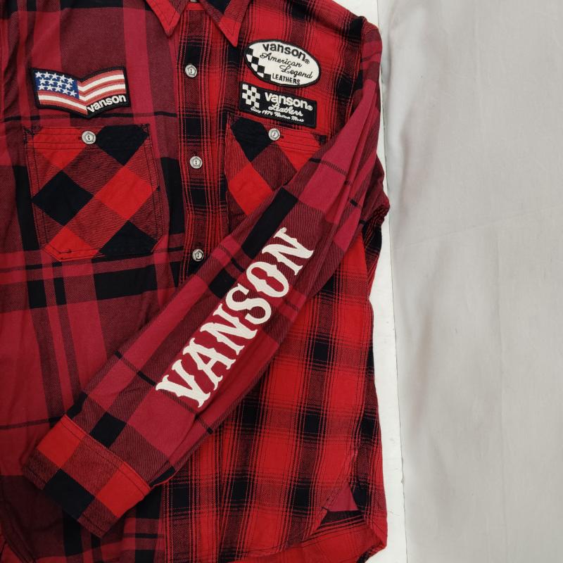 ヴァンソン VANSON シャツ、ブラウス 長袖 長袖 ネルシャツ ブロック チェック柄 スター ロゴ 刺繍 M 赤 / レッド / red X 黒 / ブラック / black メンズ USED 古着 中古 50169185