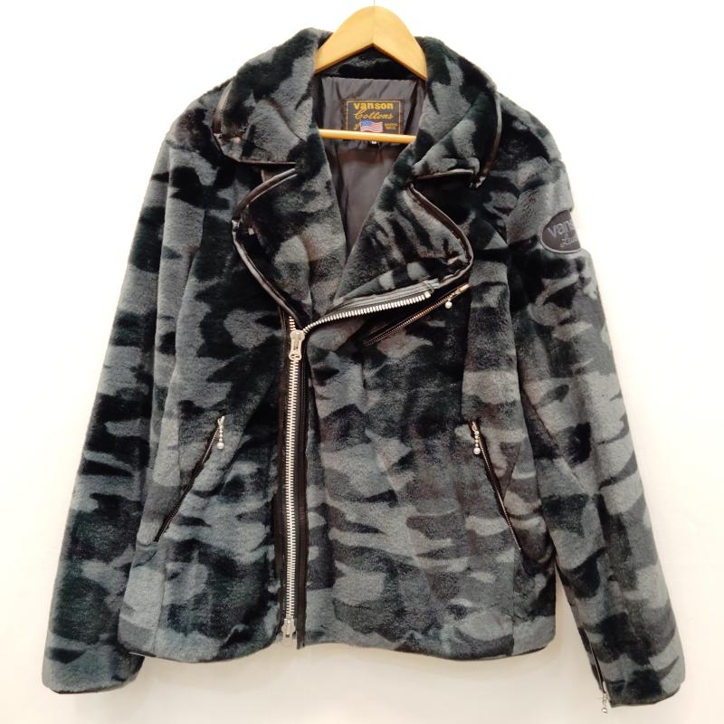 ヴァンソン VANSON ジャケット、上着 ライダース ダブル ライダース ジャケット カモフラージュ 迷彩 フェイクファー ボア M 黒 / ブラック / black X 灰 / グレー / gray メンズ USED 古着 中古 50169192