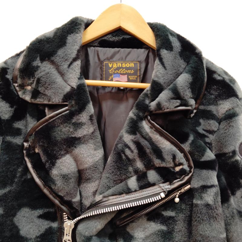 ヴァンソン VANSON ジャケット、上着 ライダース ダブル ライダース ジャケット カモフラージュ 迷彩 フェイクファー ボア M 黒 / ブラック / black X 灰 / グレー / gray メンズ USED 古着 中古 50169192