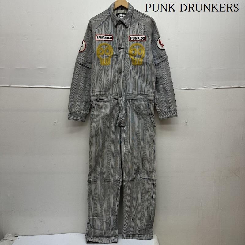 パンクドランカーズ PUNK DRUNKERS サロペット・オーバーオール サロペット、オーバーオール ザリガニワークス ヒッコリー ストライプ オールインワン つなぎ M 白 / ホワイト / white X 黒 / ブラック / black メンズ USED 古着 中古 50169201