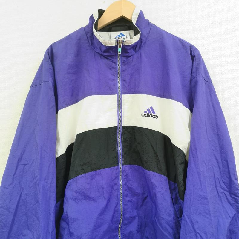 アディダス adidas ジャケット、上着 ジャンパー、ブルゾン 90s 切り替え バック ロゴ ウインドブレーカー ナイロン ジャケット L 白 / ホワイト / white X 紫 / パープル / purple メンズ USED 古着 中古 50169227