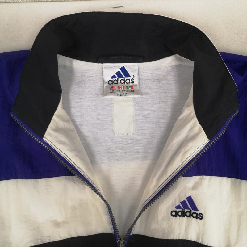 アディダス adidas ジャケット、上着 ジャンパー、ブルゾン 90s 切り替え バック ロゴ ウインドブレーカー ナイロン ジャケット L 白 / ホワイト / white X 紫 / パープル / purple メンズ USED 古着 中古 50169227