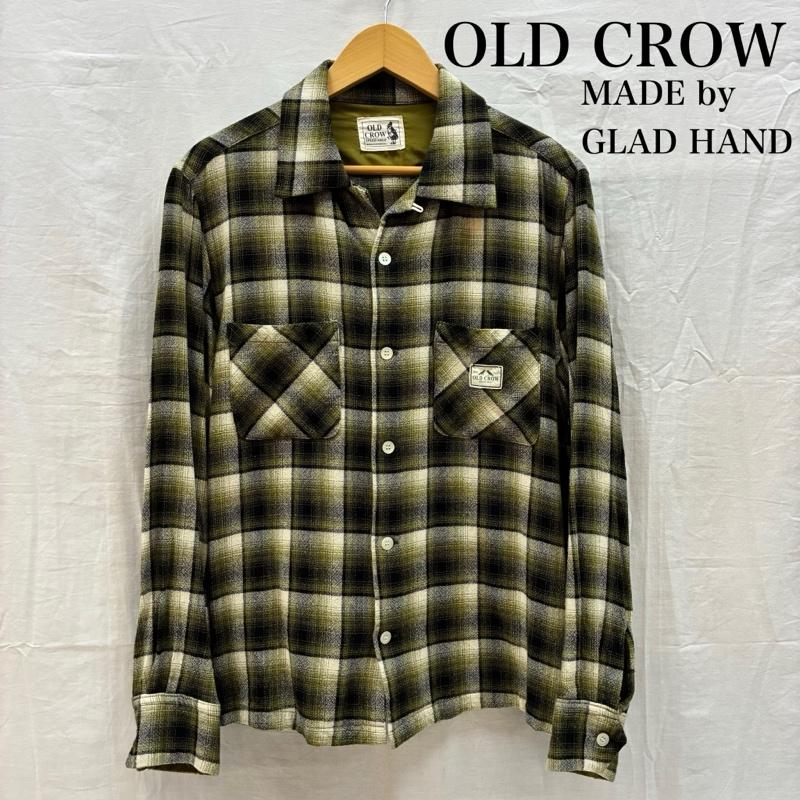 グラッドハンド GLAD HAND シャツ、ブラウス 長袖 OLD CROW レーヨン ウール オンブレ チェック オープンカラー シャツ M メンズ USED 古着 中古 50169245