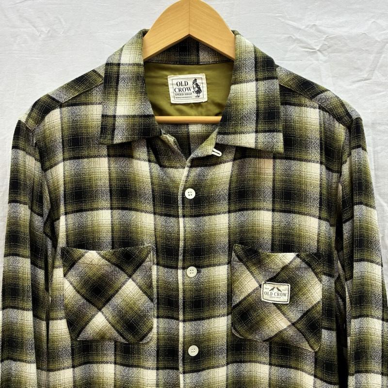 グラッドハンド GLAD HAND シャツ、ブラウス 長袖 OLD CROW レーヨン ウール オンブレ チェック オープンカラー シャツ M メンズ USED 古着 中古 50169245