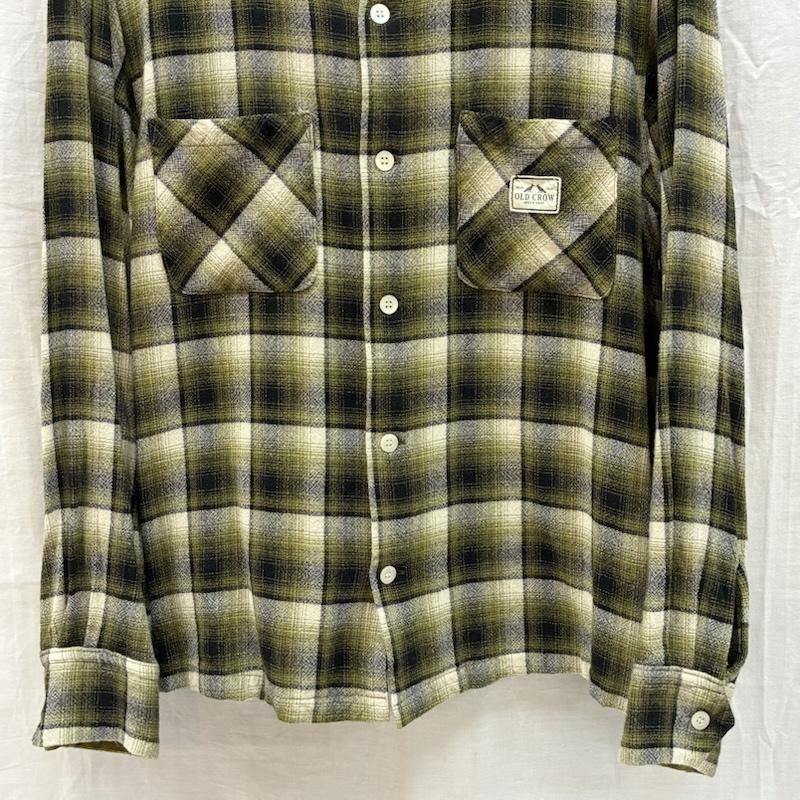 グラッドハンド GLAD HAND シャツ、ブラウス 長袖 OLD CROW レーヨン ウール オンブレ チェック オープンカラー シャツ M メンズ USED 古着 中古 50169245