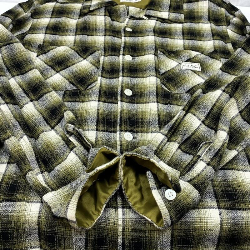 グラッドハンド GLAD HAND シャツ、ブラウス 長袖 OLD CROW レーヨン ウール オンブレ チェック オープンカラー シャツ M メンズ USED 古着 中古 50169245