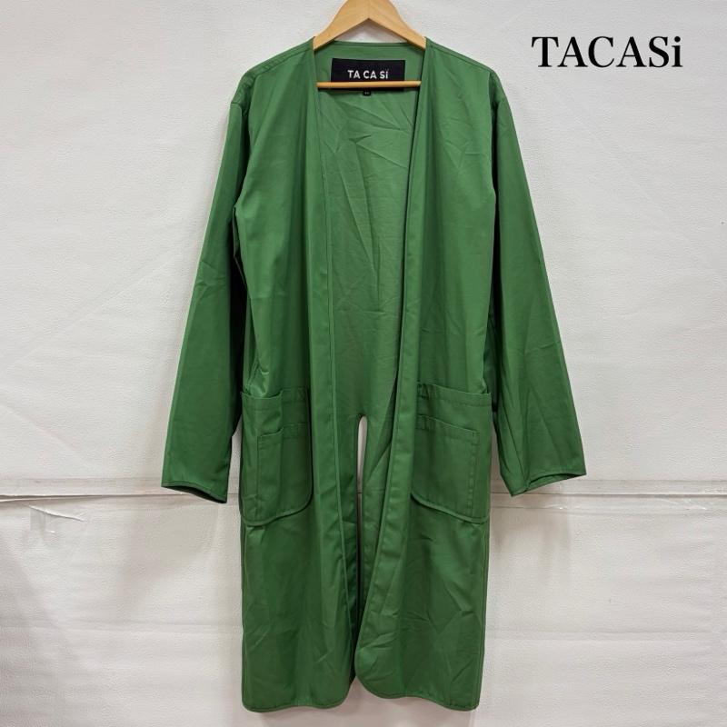 タキャシ TACASI カーディガン 長袖 BEAMS ノーカラー ロング コート カーディガン ベルデッド スリット 48 無地 緑 / グリーン / green メンズ USED 古着 中古 50169250